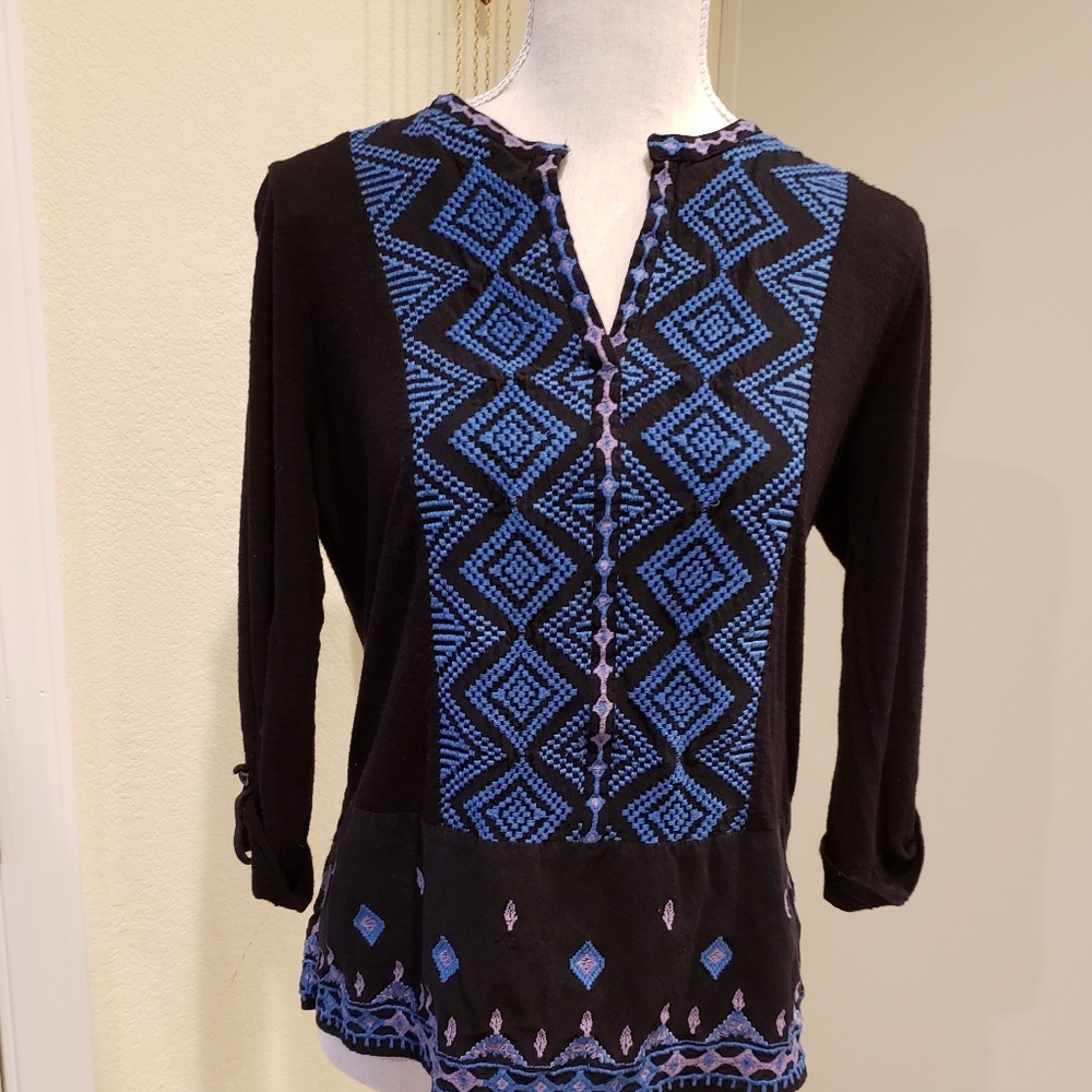 Lucky Brand embroidered  tunic top SZ M